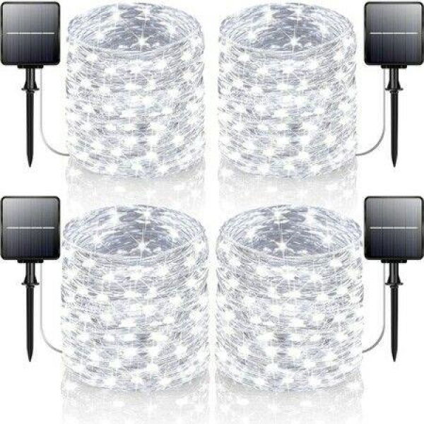 4-Pack 160ft 400 LED Solar String Lights Outdoor Waterproof Solar Fairy Lights With 8 Lighting Modes Solar Outdoor Lights For Tree Christmas Wedding Party Decorations Garden Patio (Daylight White)