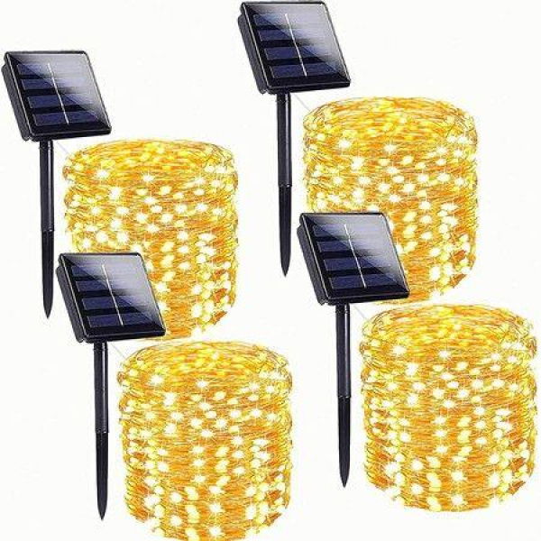 4-Pack 160FT 400 LED Solar String Lights Outdoor,Waterproof Solar Fairy Lights with 8 Lighting Modes,Solar Outdoor Lights (Warm White)