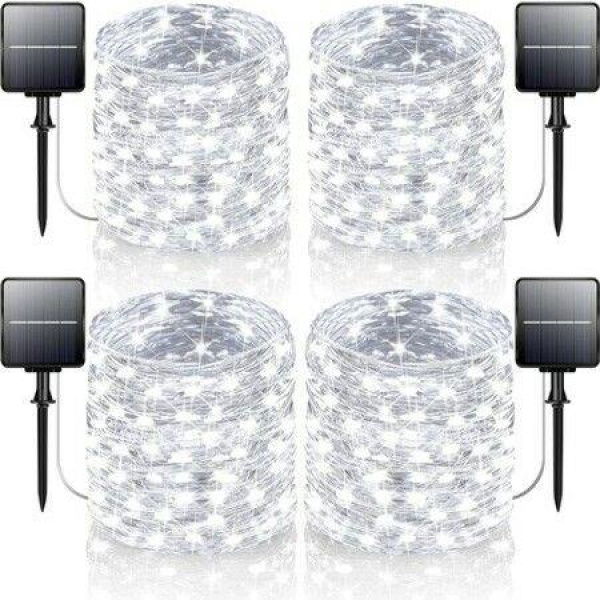 4 Pack 160FT 400 LED Solar String Lights,Waterproof Solar Fairy Lights with 8 Lighting Modes,Solar Outdoor Lights (Daylight White)