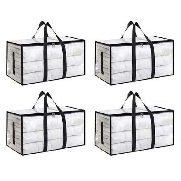 4 Pack-Extra Large Heavy Duty Moving Bags Waterproof Storage Totes with Handles Zippers,Foldable for College Dorm,Storage