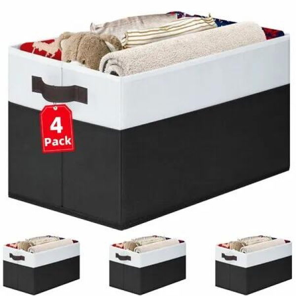 4 Pack Fabric Collapsible Storage Baskets with Handles Baby Clothes Organizer Bins, Odorless, Nursery Kids Room Playroom Classroom