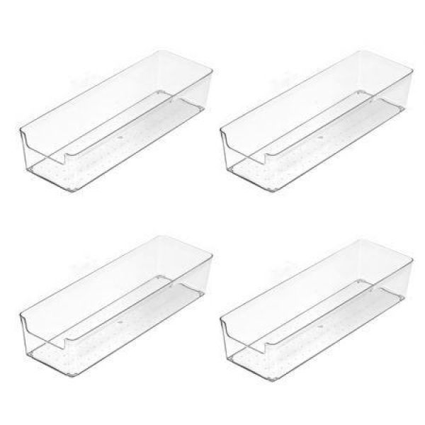 4 Pack Stackable Pantry Organizer Bins For Kitchen Freezer Countertops Cabinets - Plastic Food Storage Container With Handles For Home And Office 29.4*9.5*6.2CM