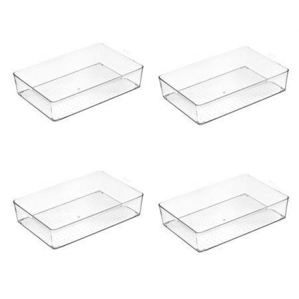 4 Pack Stackable Pantry Organizer Bins For Kitchen Freezer Countertops Cabinets - Plastic Food Storage Container With Handles For Home And Office 29.8*20*6.2 CM.