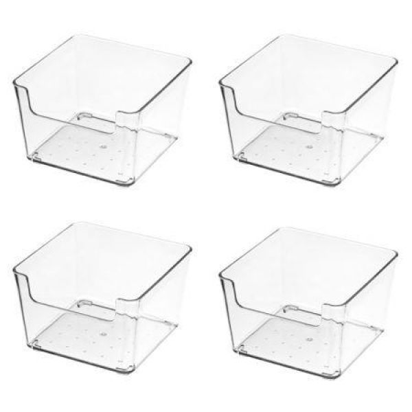 4 Pack Stackable Pantry Organizer Bins For Kitchen Freezer Countertops Cabinets - Plastic Food Storage Container With Handles For Home And Office 9.6*9.6*6.2CM