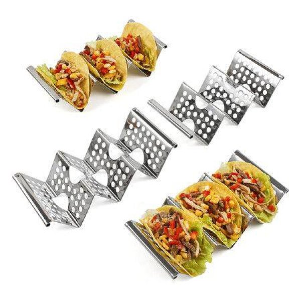 4 Pack Stainless Steel Taco Holders, Premium Taco Holders, Holds 2 or 3 Tacos Each Taco Tray, Taco Rack with Easy Access Handle