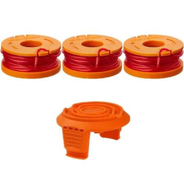 4 Pack WA0010 Replacement Trimmer Line Spool Compatible with Worx 120ft .065 inch Compatible with Worx String Trimmers 3 Line spools 1 Cap