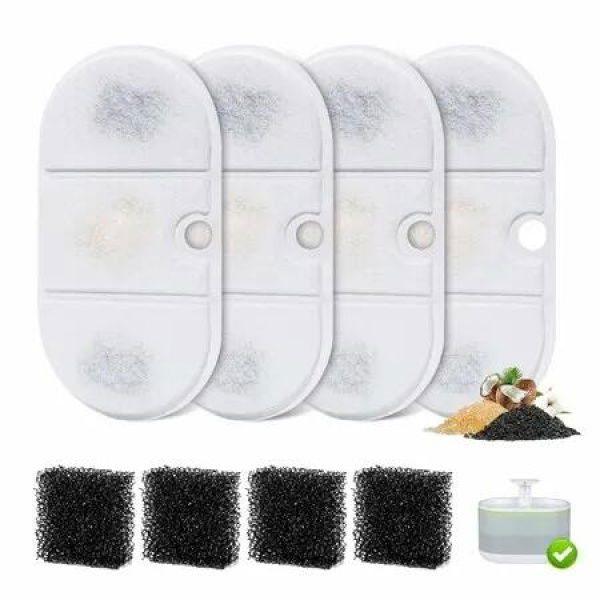 4 Packs Replacement Filters Compatible with Capsule Cat Water Fountain PLWF002,4 Replacement Filters, 4 Pre-Filter Sponges for 71fl oz/2.1L Water Fountain
