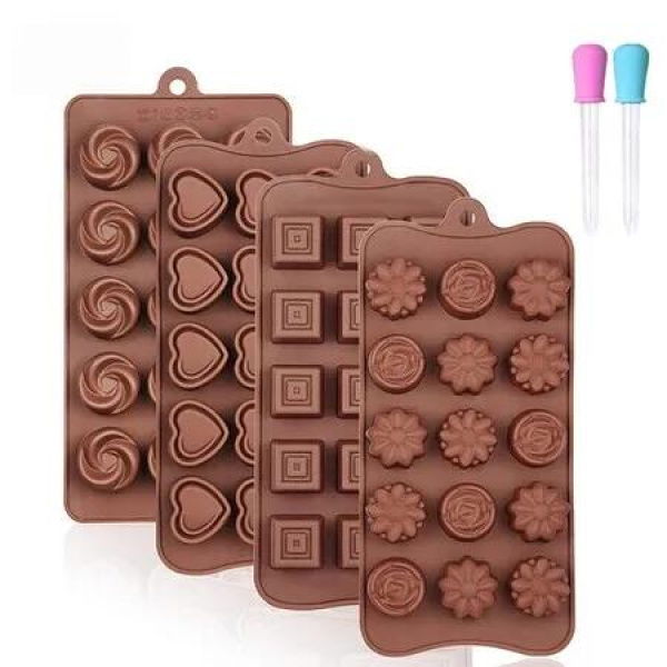 4 Packs Silicone Molds for Chocolate, Food Grade no-stick Baking, candy and butter Mold with different shape (4 packs different style)