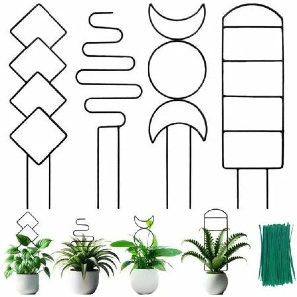 4 Packs Trellis for Climbing Plants,Small Garden Metal Trellis for Potted Plants Outdoor for Vine Ivy Flower Plant Support,4 Different Black Iron Patterns