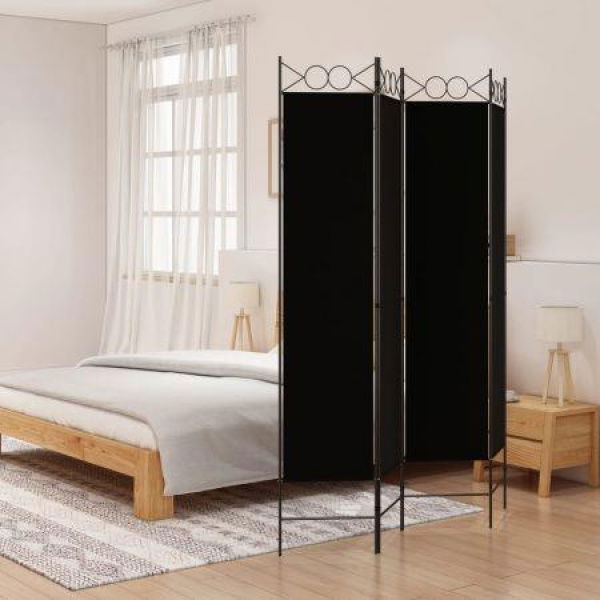 4-Panel Room Divider Black 160x200 Cm Fabric