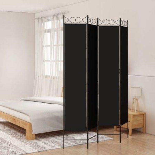 4-Panel Room Divider Black 160x220 Cm Fabric