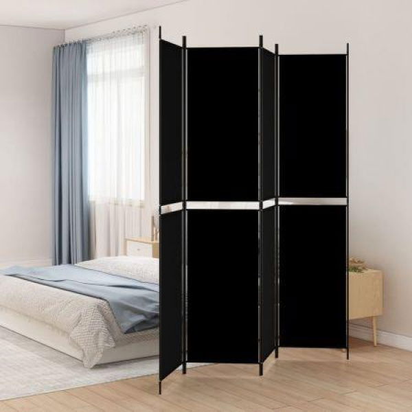 4-Panel Room Divider Black 200x220 Cm Fabric