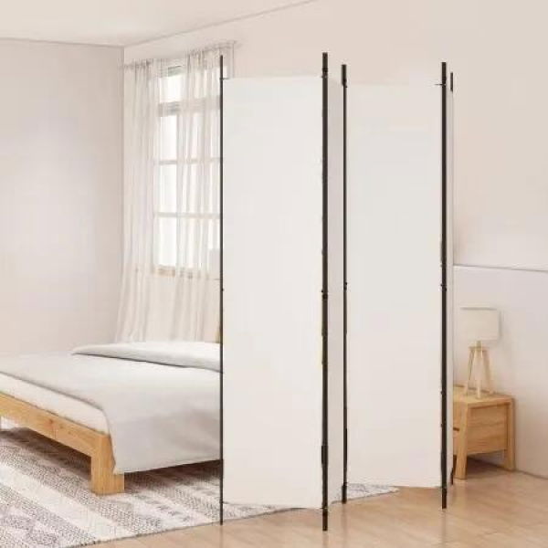 4-Panel Room Divider White 200x220 cm Fabric