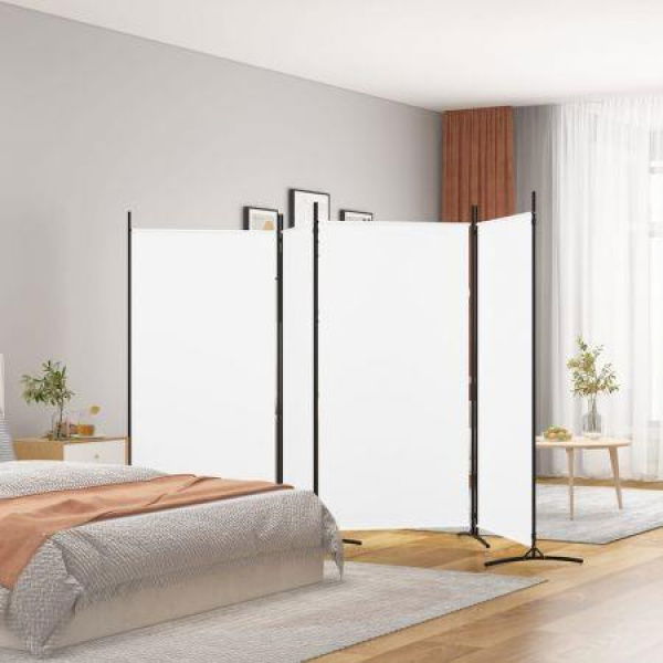 4-Panel Room Divider White 346x180 Cm Fabric