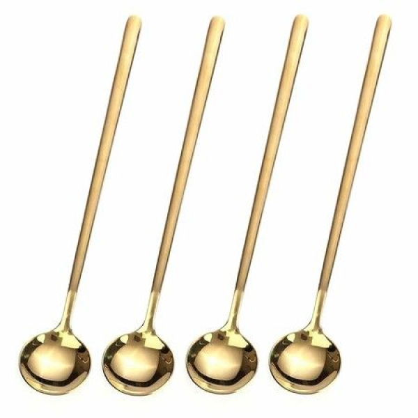 4 PCS 6.7 Inches Coffee Spoons Stirring Spoons Tea Spoons Long Handle Gold Teaspoons Gold Spoons Ice Tea Spoons Long Spoons For Stirring Gold Espresso Spoons Stainless Steel