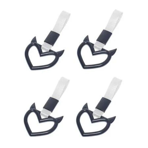 4 Pcs Devil Love-Shaped Handle Ring Bumper Warning Car Accessory Decorative Loops for Car Interior Exterior Decoration(Black with Silver suspenders)