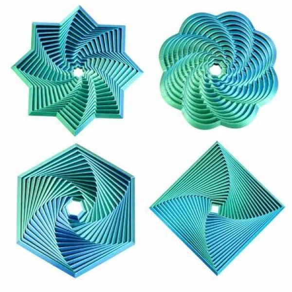 4 Pcs Fractal Fidget Hexagon,3D Printed Stress Relief Sensory Toys for ADHD,Autism,Kids,Whirling Spiral Design,Colorful Fidget Toy (Blue Green)