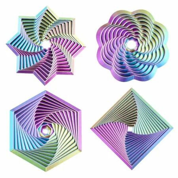 4 Pcs Fractal Fidget Hexagon,3D Printed Stress Relief Sensory Toys for ADHD,Autism,Kids,Whirling Spiral Design,Colorful Fidget Toy (Purple Green)