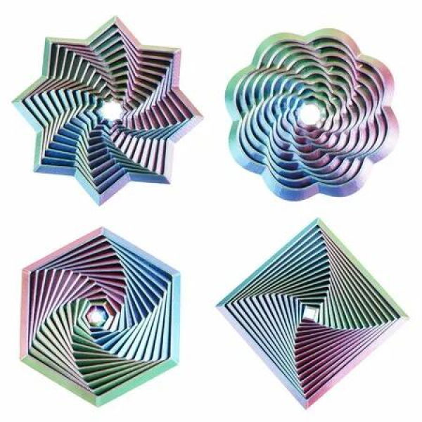 4 Pcs Fractal Fidget Hexagon,3D Printed Stress Relief Sensory Toys for ADHD,Autism,Kids,Whirling Spiral Design,Colorful Fidget Toy (Red Green)