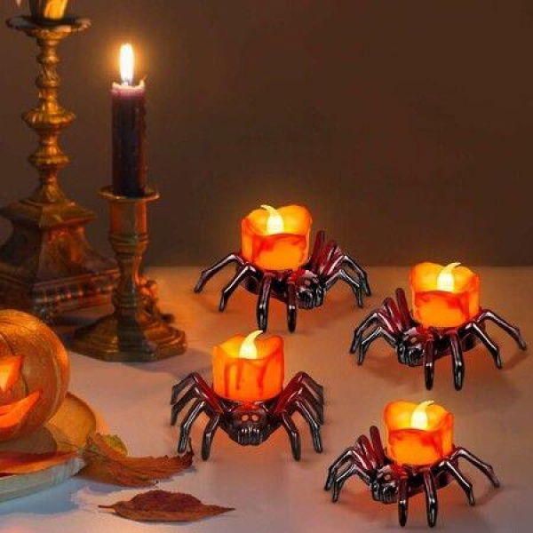 4 PCS Halloween Tea Lights Candles Battery Operated Halloween Flameless LED Candles For Halloween Party Decorations