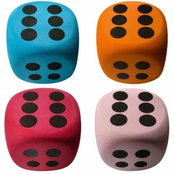 4 Pcs Large Foam Dice,6cm Round Edge Jumbo Stress Relief,Colorful Sphere Dice for Classroom Games,Math Teaching,Kids Party Activities