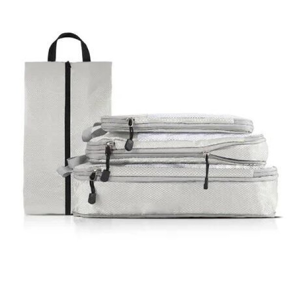 4 pcs Pack Travel Luggage Compression Bags - Lightweight, Dustproof, and Versatile Storage Organizers Color Light Grey
