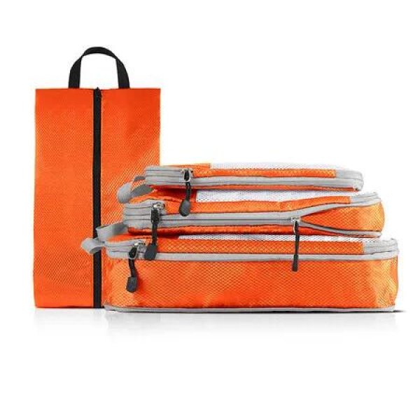4 pcs Pack Travel Luggage Compression Bags - Lightweight, Dustproof, and Versatile Storage Organizers Color Orange