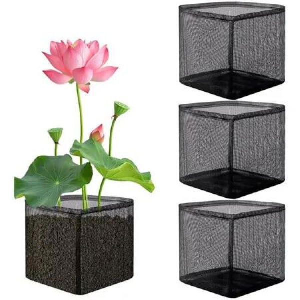 4 PCS Square Mesh Aquatic Plant Grow Bags PVC Mesh Plant Pots Reusable Pond Planters