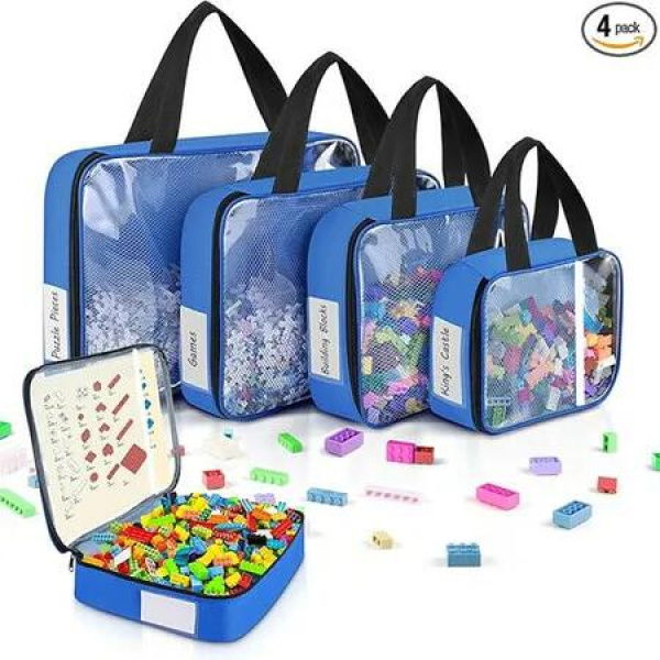 4 Pcs Toy Storage Bags with Zipper Labels,Clear PVC Toy Organizer Bags for Building Blocks,Car Toys,Board Games,Crafts,Travel Toy Bags