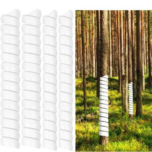 4 Pcs Tree Trunk Protectors 15.7 Inch Tall, Flexible Spiral Tree Protector to Protect Young Trees Plants from Weed Trimmers, Deer, Rabbits,White