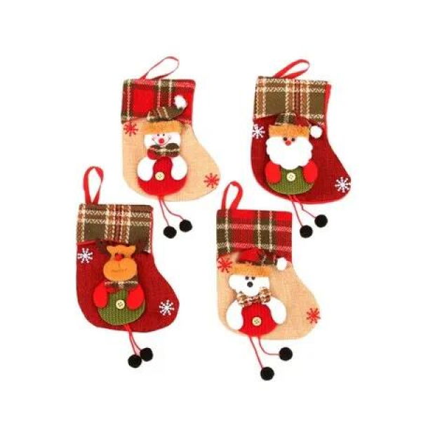 4 Piece Christmas Decorations Stocking Pendants Santa Claus Snowman Elk And Bear Patterns Ideal For Christmas Stockings Gift Bags And Festive Events