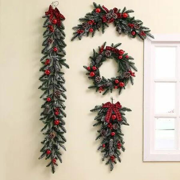 4 Piece Christmas Rattan Decoration Set including Rattan Garland Hanging Ornaments Ideal For Home Hotel And Festive Events