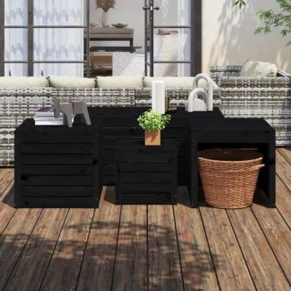 4 Piece Garden Box Set Black Solid Wood Pine