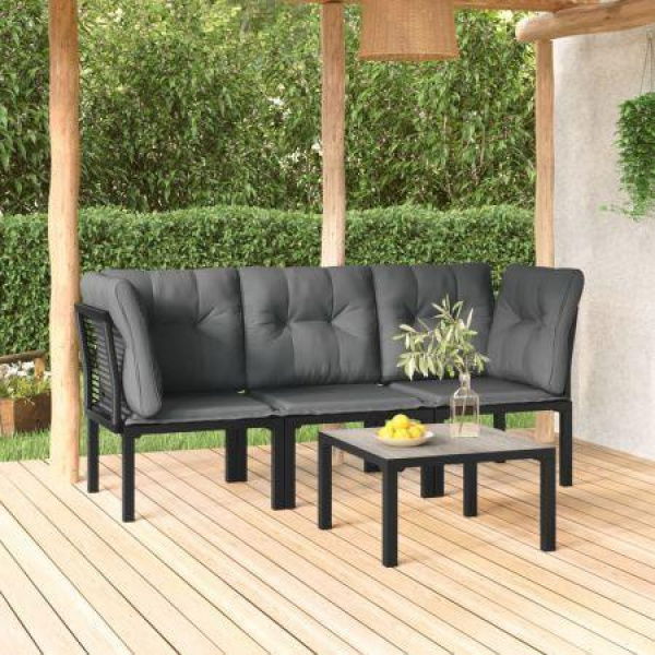 4 Piece Garden Lounge Set Black And Grey Poly Rattan