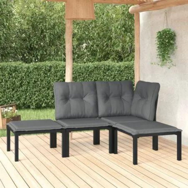 4 Piece Garden Lounge Set Black and Grey Poly Rattan