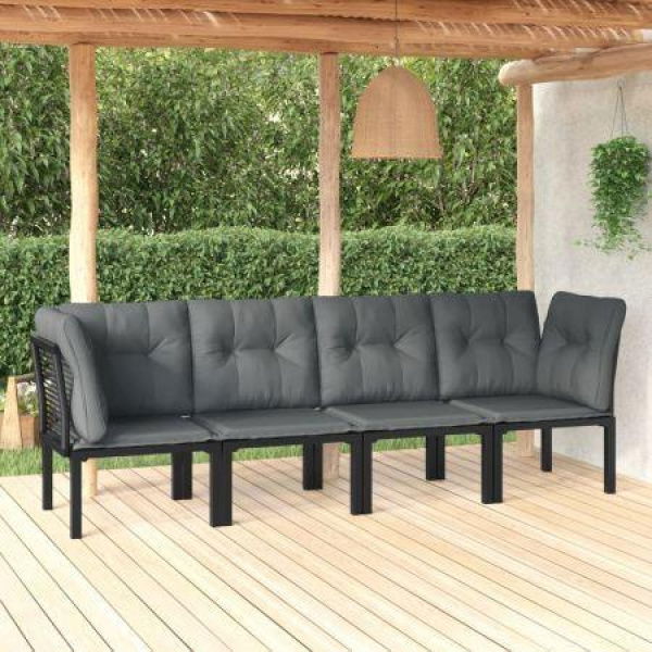 4 Piece Garden Lounge Set Black And Grey Poly Rattan