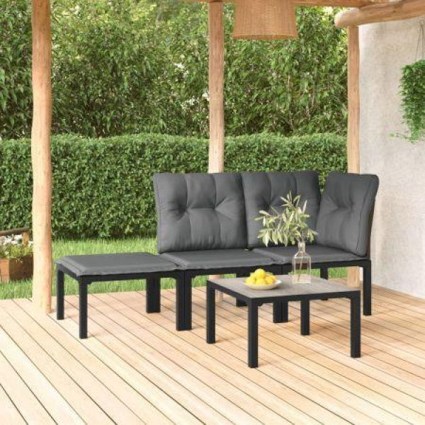 4 Piece Garden Lounge Set Black And Grey Poly Rattan