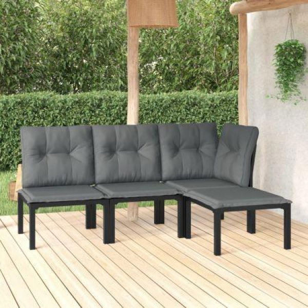 4 Piece Garden Lounge Set Black And Grey Poly Rattan