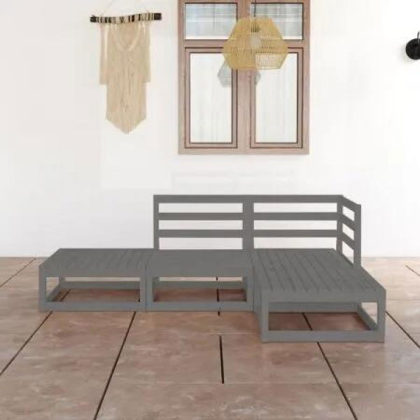 4 Piece Garden Lounge Set Grey Solid Pinewood