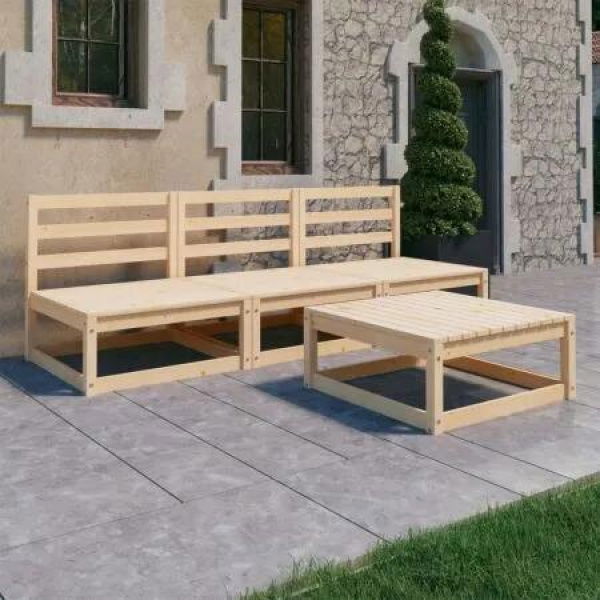 4 Piece Garden Lounge Set Solid Pinewood