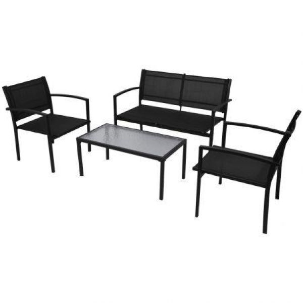 4 Piece Garden Lounge Set Textilene Black