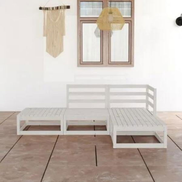 4 Piece Garden Lounge Set White Solid Pinewood