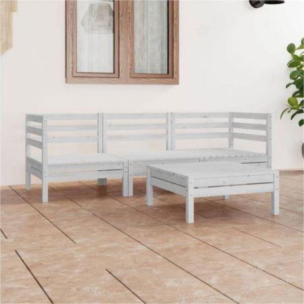 4 Piece Garden Lounge Set White Solid Wood Pine