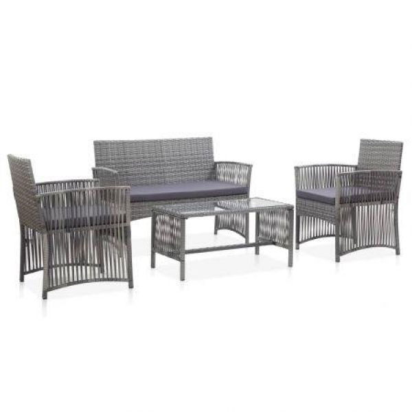 4 Piece Garden Lounge Set With Cushion Poly Rattan Anthracite