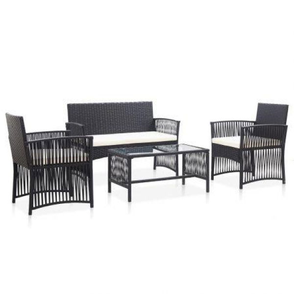 4 Piece Garden Lounge Set With Cushion Poly Rattan Black