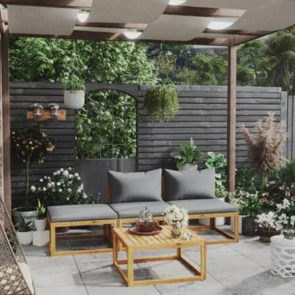 4 Piece Garden Lounge Set with Cushion Solid Acacia Wood