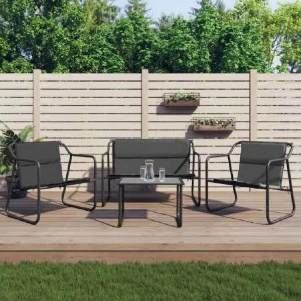 4 Piece Garden Lounge Set with Cushions Anthracite Steel