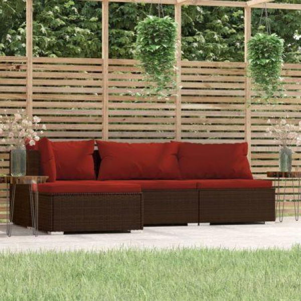 4 Piece Garden Lounge Set With Cushions Brown Poly Rattan