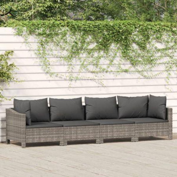 4 Piece Garden Lounge Set With Cushions Grey Poly Rattan