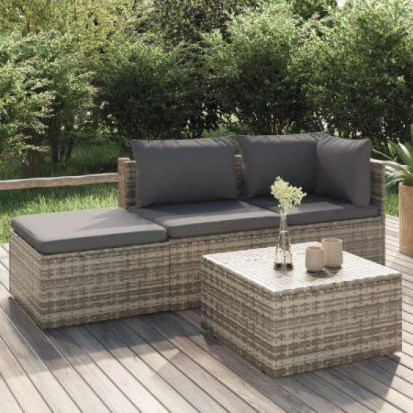 4 Piece Garden Lounge Set With Cushions Grey Poly Rattan